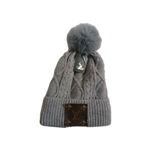 Z  Beanie Winter Warm Cable  Women's Knitted Soft Pom Beanie Hat Ski Hat Gray